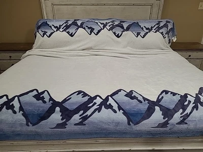 GORGEOUS Parker Mount Reversible QUEEN Sherpa Fleece Show Blue Mountains SO SOFT - Image 1 of 4