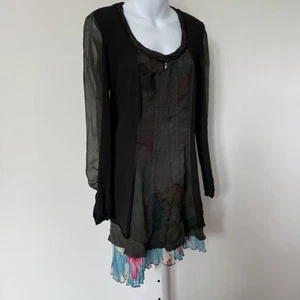 Elisa Cavaletti Club 90er Y2K Lagenlook Art To Wear schwarz Batik Kleid Gr. L - Bild 1 von 10