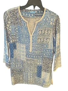 Túnica de tela J.McLaughlin talla M azul Carly Bandanna retazos Catalina - Imagen 1 de 9