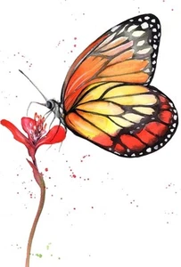 Original ACEO Monarch Watercolor Ink Medium Marker on Paper Signed By Artist - Picture 1 of 1