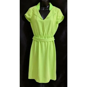 NEW Tahari Neon Green Yellow Arlo Belted Dress 4 - Picture 1 of 10