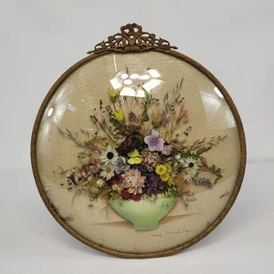 Vintage LA NIVE'S Pot Pourri Domed Glass Wood Framed Dried Flower Picture 10.5" - Picture 1 of 18