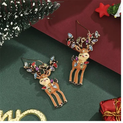 Pendientes de Reno de Navidad - Oro Estrás Vacaciones Invierno Joyería Regalo Foto 1 de 4