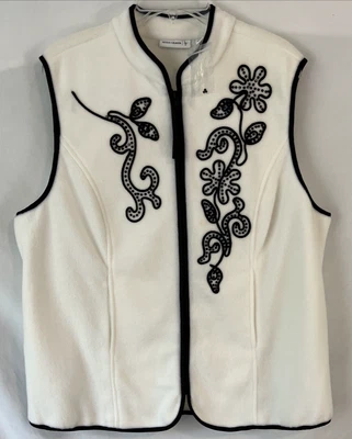 Chaleco polar adornado Susan Graver blanco talla grande cremallera sin mangas para mujer CB86H Foto 1 de 4