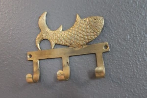 FISH Wall Hook Brass Coat Hook Hanger Ranch Lake Mid Century Modern Couple Gift - Picture 1 of 9
