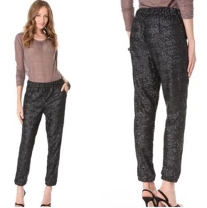 Free People Black Sequin Pull On Straight Leg Pants Sz Womens Small Pockets - Picture 1 of 8