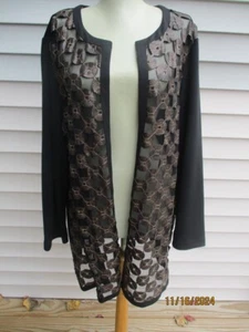 NEU Chico's schwarz gold FOLIERTE KREISE vorne offen Strick Staubmantel Jacke 3 XL 16 - Bild 1 von 5