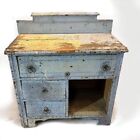 Antique Chippy-Blue Painted Primitive Washstand Commode Dresser
