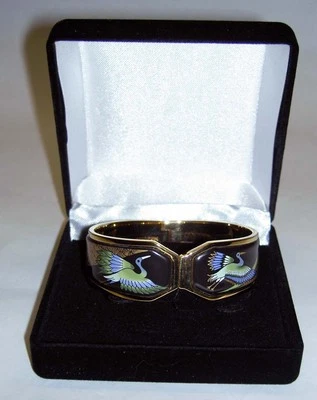 Authentic MICHAELA FREY Tropic Rosa Flying Crane Bird 24K Enamel Contessa Bangle - Image 1 of 4