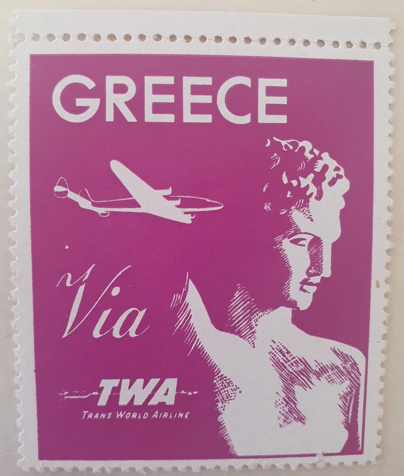 Correio Aéreo-Vintage TWA - US Airways to Greece - Etiqueta (4 * 5,2 cm) - Imagem 1 de 1