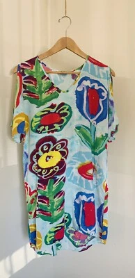 VTG 90s Jams World Watercolor Hawaiian Floral Summer Beach Travel Shift Dress XS - Image 1 of 4