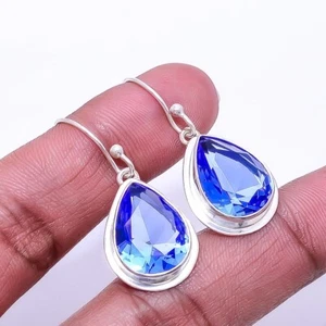Tanzanite Gemstone Earring 925 Sterling Silver Handmade Jewelry - 1.50" - Picture 1 of 1