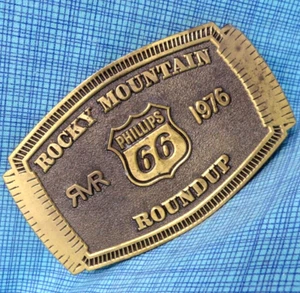 Phillips 66 Rocky Mountain Roundup RMR Belt Buckle Gas Oilfield Vtg 1976 .MMR778 - Picture 1 of 8
