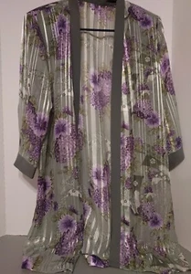 R & M RICHARDS 10P Sheer Green / Purple Floral 3/4 Sleeve Open Blazer - Picture 1 of 6