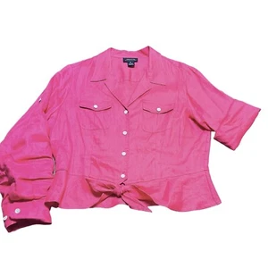 Blusa Camisa Jones New York Top Lino Mujer XL Botón Corbata Rosa Manga Redonda - Imagen 1 de 12