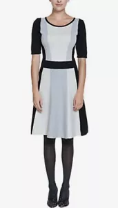 Boden Milano Black Gray Colorblock Knit Flare Dress Career stretch Sz 8 P - Picture 1 of 10
