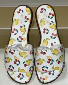 Michael Kors Deanna Sequined Fruit Print Slide Sandal Optic White 9.5 M NIB - Picture 1 of 5