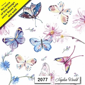 (2077) ZWEI individuelle Papier LUNCHEON Decoupage Servietten - BUNTE SCHMETTERLINGE - Bild 1 von 4