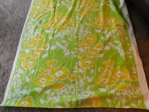VTG FABRIC MCM 60's 70's POPPY FLORAL GREEN YELLOW CANVAS UPHOLSTERY 4.25 YARDS - Picture 1 of 5