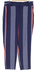 EXPRESS Dress Pants Women's Size 14 Waist 35 in Blue Multicolor Tapered Striped - Picture 1 of 4