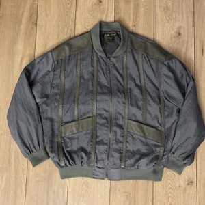 VTG Alan Stuart Men XL 220T Nylon Leather Trim Full Zip Bomber Jacket Gray 80’s - Picture 1 of 10