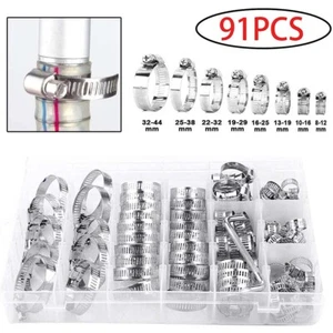 91 tlg Schlauchschellen Edelstahl W2 Schlauchklemmen Set Rohrschellen 8mm - 44mm - Bild 1 von 9