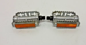 Vintage Atom 440 Silver Steel Rat Trap Platform Pedals w/Refectors France - Picture 1 of 6