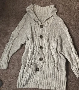 Free People Cardigan Lungo Crema Maglia Cavo Donna Bottone Medio - Foto 1 di 9