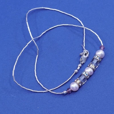 Collar de plata líquida de 16”, plata de ley 925 con colgante de perlas y cristal Foto 1 de 4