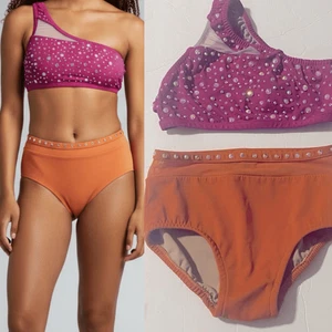 Costume danza solista personalizzato rosa caldo arancione strass set 2 pezzi bambino 8/10 - Foto 1 di 14