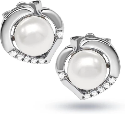 - Orecchini Perle Donna Con Zirconi - Orecchini Da Donna Argento 925 Con Perle B - Immagine 1 di 4