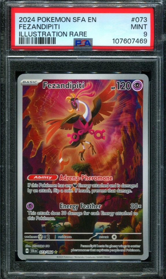PSA 9 Fezandipiti 073/064 Shrouded Fable IR Illustration Rare Pokemon Card - Image 1 of 1