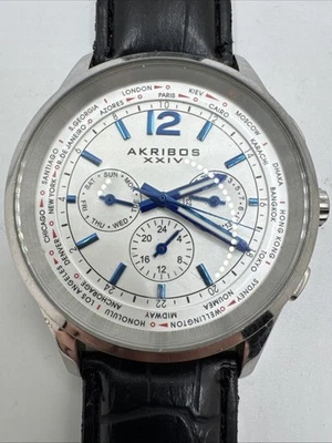 Akribos XXIV AK716SS Mens Explorer Swiss Multifunction Silver Watch 30M GMT - Image 1 of 4