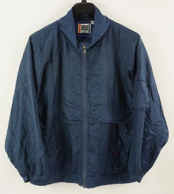 Vintage EVR 100% Silk Oversized Track Utility Jacket Women's XL Blue Fill Zip - Image 1 of 4
