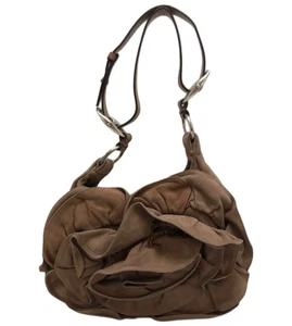 YVES SAINT LAURENT Rive Gauche Nadja Suede Flower Shoulder Bag Brown 112937 Used - Picture 1 of 7