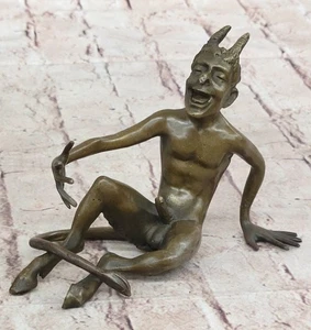 BRONZE NUDE MALE SCULPTURE FAUN MYTHOLOGY SATYR STATUE HOT CAST FIGURINE FIGURE - Picture 1 of 10
