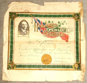 Hamilton Public Schools Certificate 1921 - Bild 1 von 1