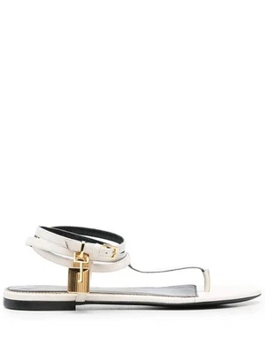 Nuevas sandalias planas de cuero para mujer Tom Ford en blanco Foto 1 de 4