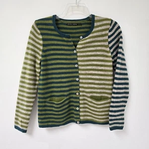 Gudrun Sjoden S Cardigan Sweater Stripe Multicolor 100% Wool Pockets Lagenlook - Picture 1 of 8