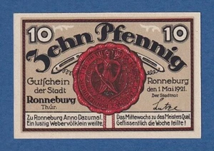 ALEMANIA // GERMANY -- NOTGELD -- RONNEBURG -- 10 PFENNIG ( 1921 ) -- UNC . - Picture 1 of 2