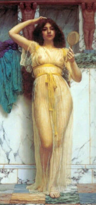 LA MUJER ESPEJO CONTEMPLACIÓN VESTIDO PINTURA POR JOHN WILLIAM GODWARD REPRO  Foto 1 de 3