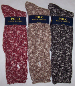 NWT Polo Ralph Lauren LOT 3 PAIRS Marl Knee Socks Women's 9-11 RED/TAN/BLACK