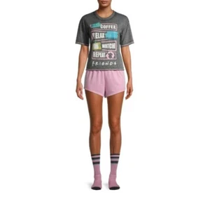 Neu Damen 3X 22W-24W FRIENDS 3-teiliges Pyjama-Set T-Shirt Shorts Socken Schlaf - Bild 1 von 1