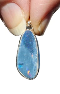 Australian Opal Pendant, Sterling Silver, October Birthstone, Blue, Pink, Green - Picture 1 of 10