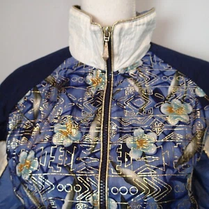 VTG Active Frontier Track Jacket Women sz s Floral Windbreaker Retro blue gold - Picture 1 of 15