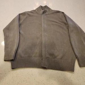 Saks Fifth Avenue Sweater Mens L large Gray 100% Cotton full Zip Mock Neck - Picture 1 of 7