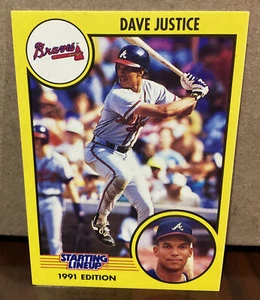 TARJETA DE ALINEACIÓN INICIAL DAVE JUSTICE 1991 KENNER - ATLANTA BRAVES - Imagen 1 de 2