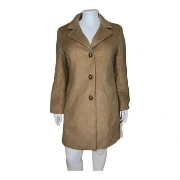 Calvin Klein Women's Classic Cashmere Wool Blend Coat Cw782699 Camel Size 8