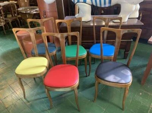 Gruppo di 6 sedie design Modernariato anni 70 colorate manifattura italiana - Foto 1 di 11