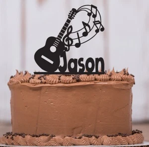 Acoustic Guitar Cake Topper, Musician, Band Music Notes Birthday Keepsake-LT1196 - Picture 1 of 3